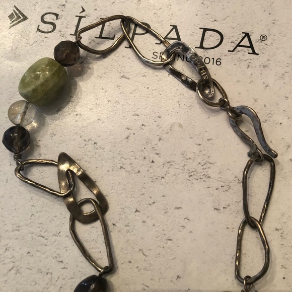 Vintage Silpada Smoky Quartz Citrine Jade Sterling Silver Link Necklace N1218 - Picture 11 of 12
